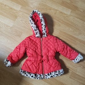 Pistachio Girls Toddlers Red Quilted Hooded Winter Coat Jacket 2T Faux Fur Bow